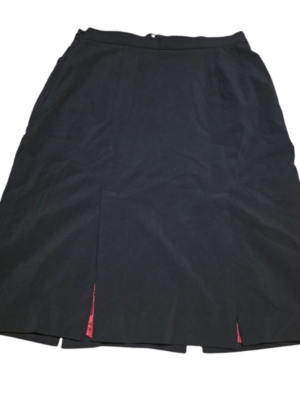 I.E. Black A-Line Midi Skirt Red Lined Slit Detail High Waist Size 8 - Picture 4 of 8